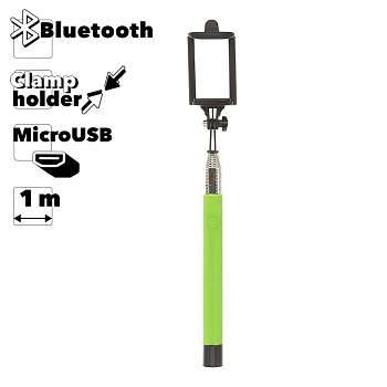 Держатель телескопический монопод "LP" MPD-2 с Bluetooth кнопкой съемки для телефонов, 1.2 м, зеленый